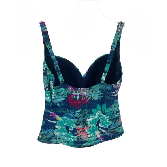Bond-Eye Australia Size 10 Blue Green Tropical Floral Tankini Top Ruched Lined - Picture 2 of 8